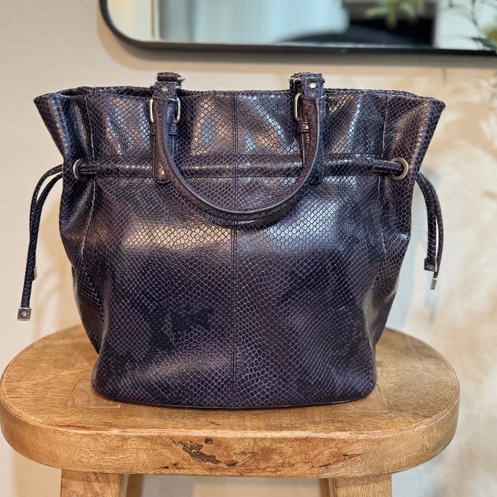 Calvin Klein Faux Snakeskin Drawstring Tote